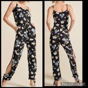 Lascana for Venus Floral Black Side Slit Tie Jumpsuit